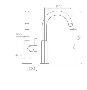 Einhebelmischer für freistehende Waschschüsseln „Slim Plus“ Ausladung 160 mm in Schwarz (matt)