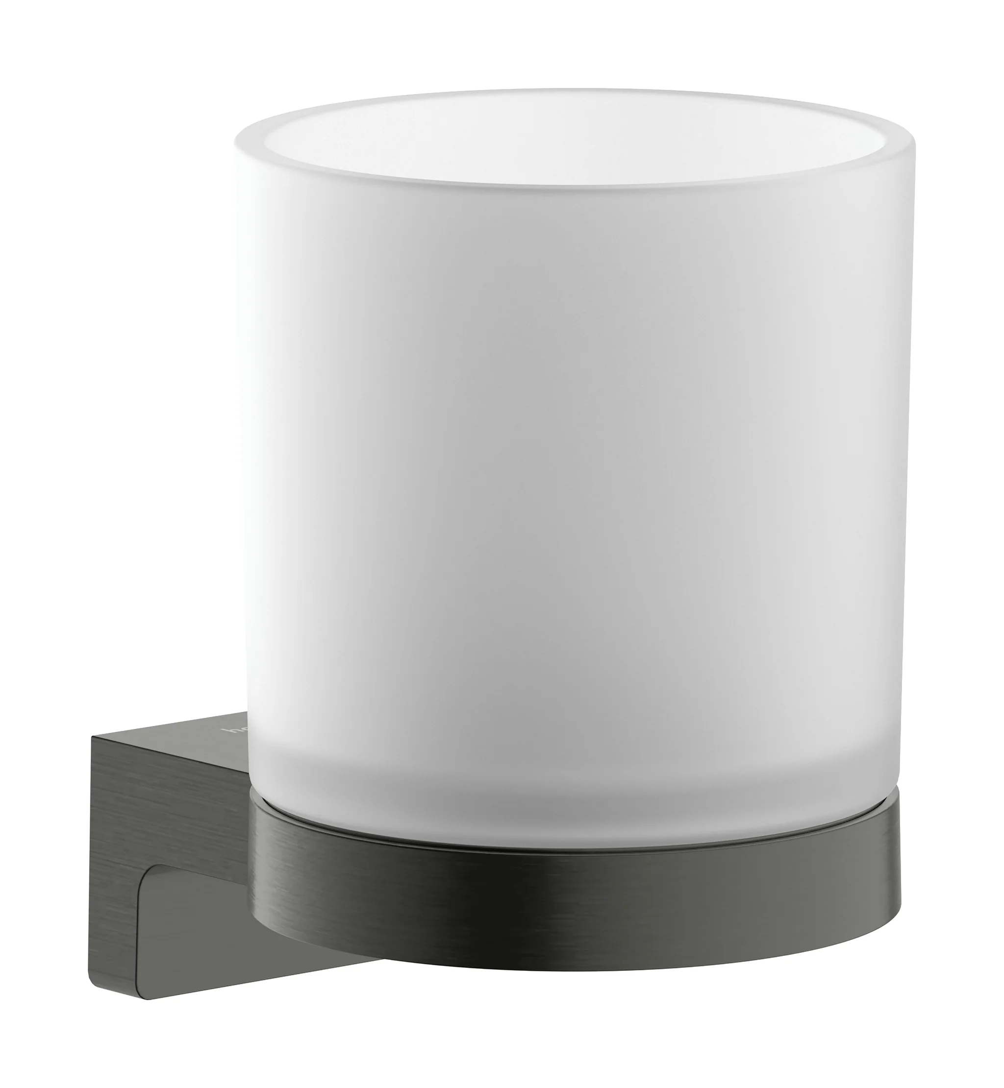 Hansgrohe AddStoris S Zahnputzbecher Brushed Black Chrome Wandmontage Metall Mattglas mit Befestigungsmaterial verdeckte Befestigung Bohrabstand 26 mm Durchmesser Bohrloch 6 mm