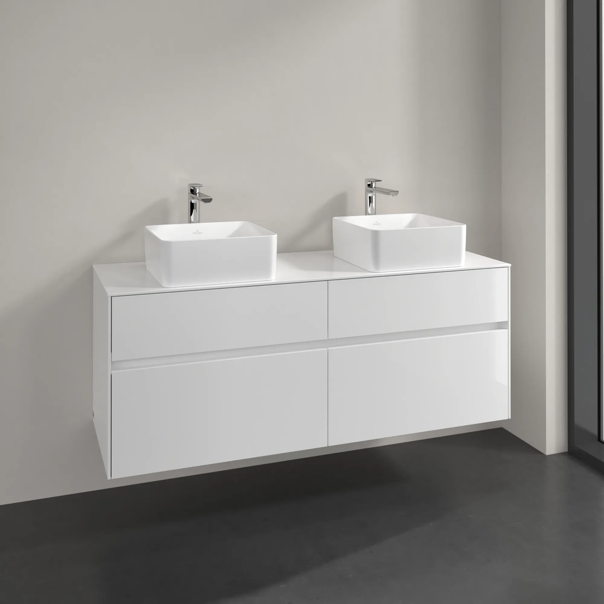 Villeroy & Boch Waschtischunterschrank „Collaro“ 1400 × 548 × 500 mm Glossy White, ohne Beleuchtung, für links und rechts