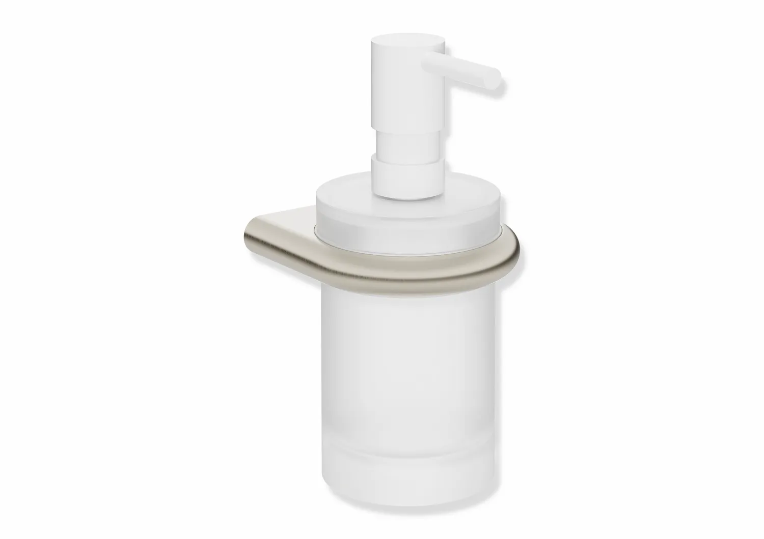 Seifenspender mit Halter, Halter Edelstahl, PVD beschichtet, Seifenspender aus satiniertem Kristallglas, Pumpenkopf Edelstahl, weiß tiefmatt pulverbeschichtet, Füllmenge ca. 200 ml, Breite 85 mm, Höhe 168 mm, Tiefe 92 mm, in Farbe CK