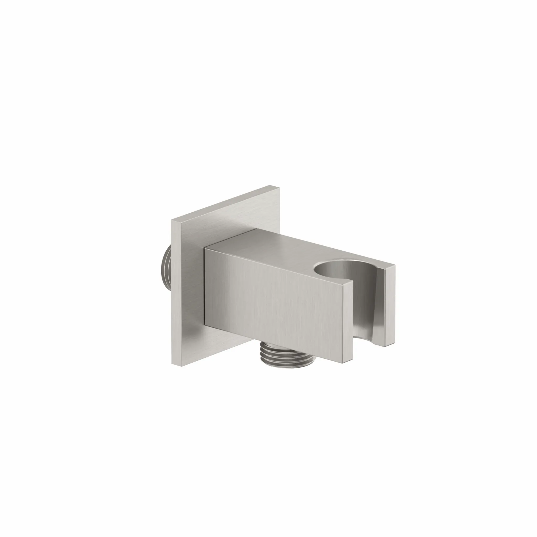 Kludi A-QA Wandanschlussbogen mit Brausehalter, eckig, Stainless Brushed Nickel PVD, DN 15, Ausladung 48 mm