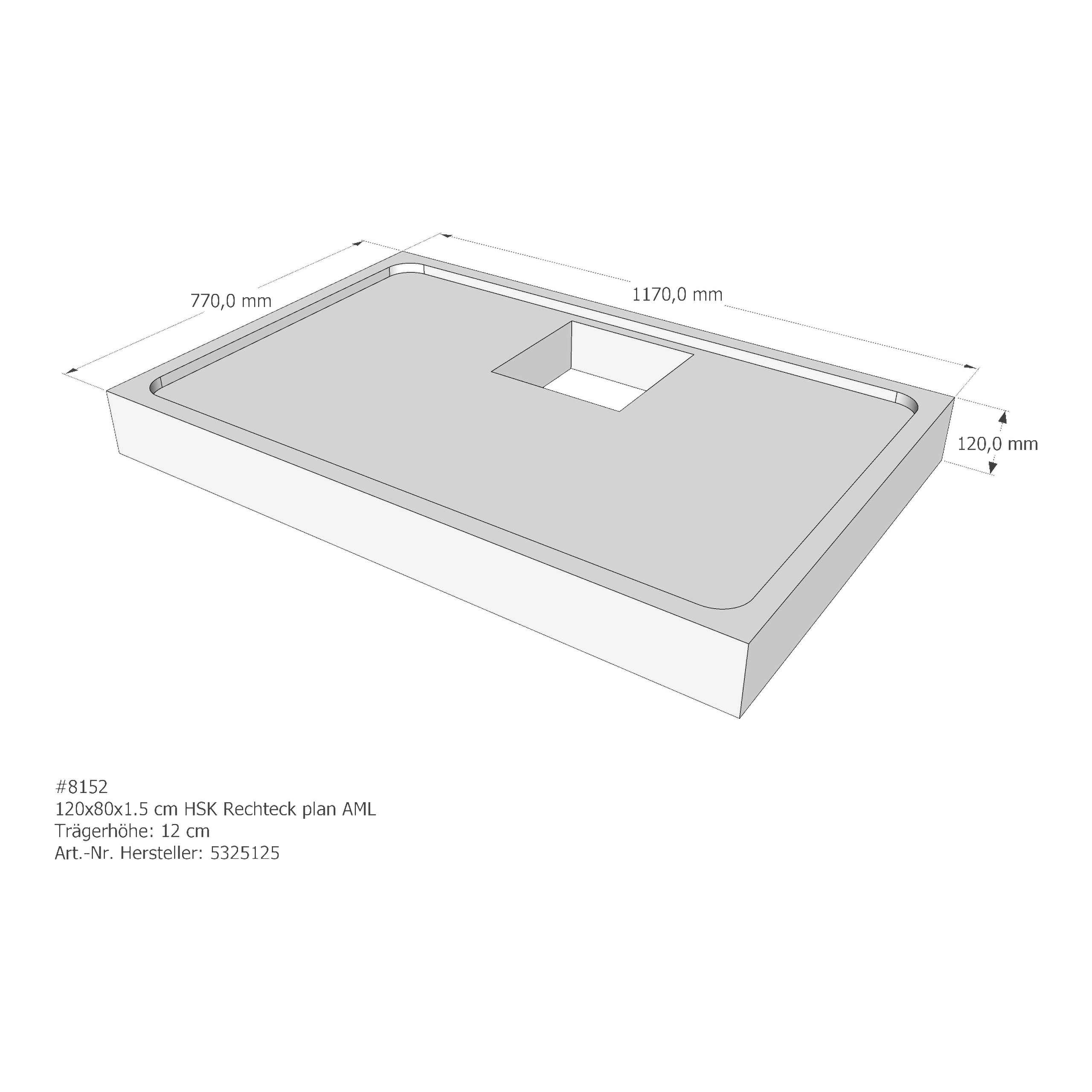 Duschwannenträger für HSK Rechteck plan 120 × 80 × 1,5 cm