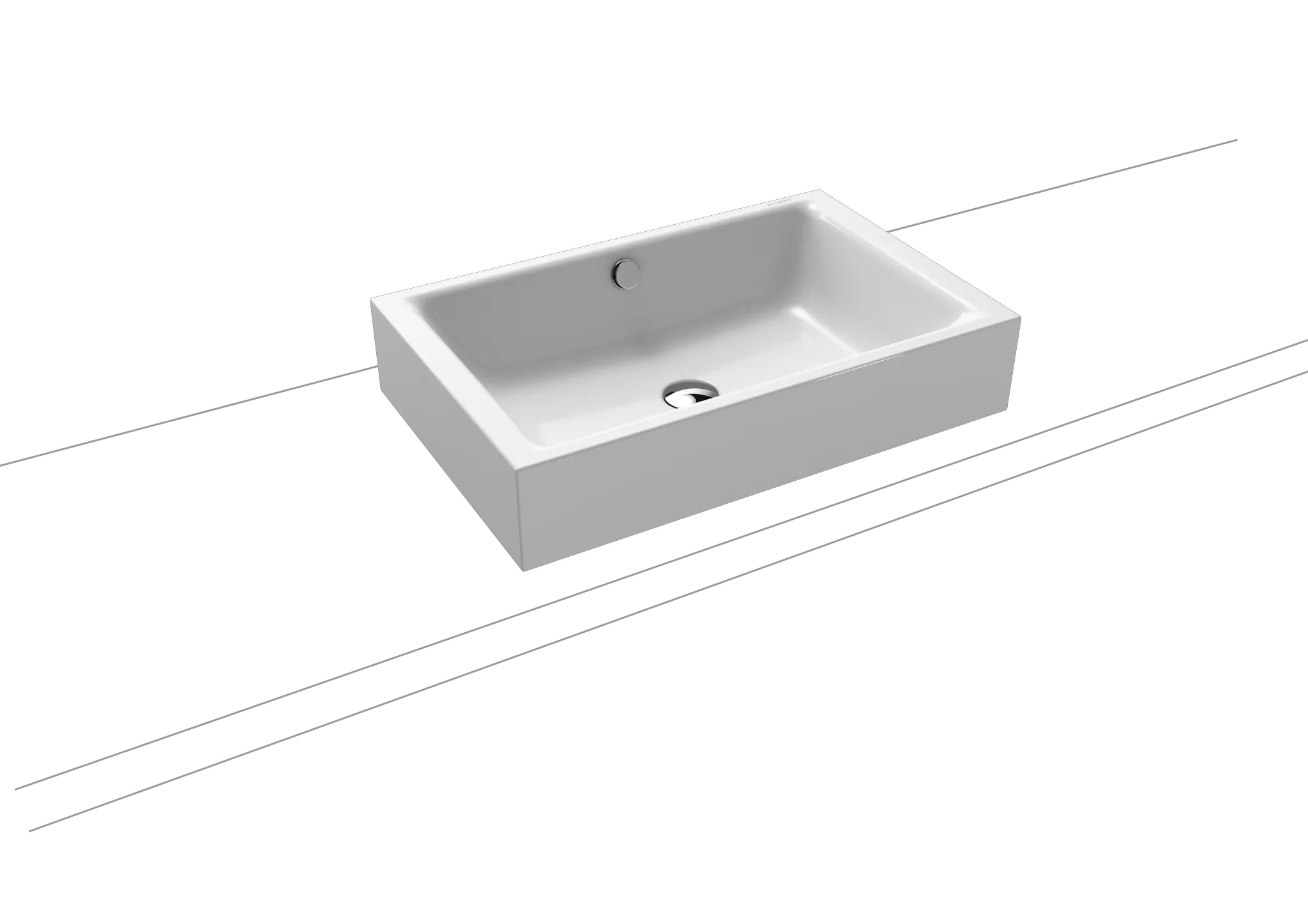 Aufsatzwaschtisch „Puro S“ 60 × 38,5 cm, mit Überlauf, ohne Hahnlochbohrung in alpinweiß mit Perl-Effekt