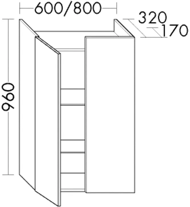 Halbhoher Schrank Sys30 von burgbad – 170 mm tief, 600 mm breit, 960 mm hoch, 2 Türen, grifflos, Melamineinlegeböden