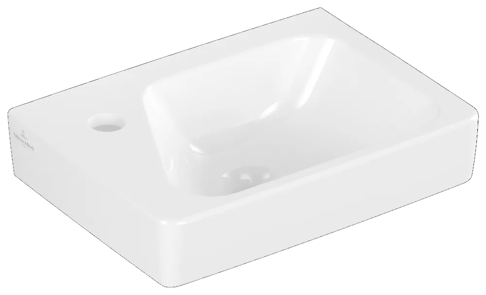 Villeroy & Boch Waschbecken „Architectura“ 360 × 265 × 135 mm, ohne Hahnlochbohrung, für Becken rechts in Weiß Alpin Villeroy & Boch Waschbecken „Architectura“ 360 × 265 × 135 mm, ohne Hahnlochbohrung, für Becken rechts in Weiß Alpin