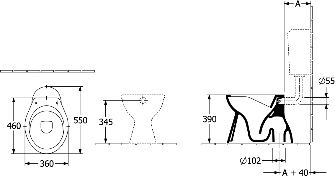 Stand-Tiefspül-WC „Newo“ 36 × 39 cm in Weiß Alpin, Befestigung sichtbar, Abgang senkrecht Stand-Tiefspül-WC „Newo“ 36 × 39 cm in Weiß Alpin, Befestigung sichtbar, Abgang senkrecht