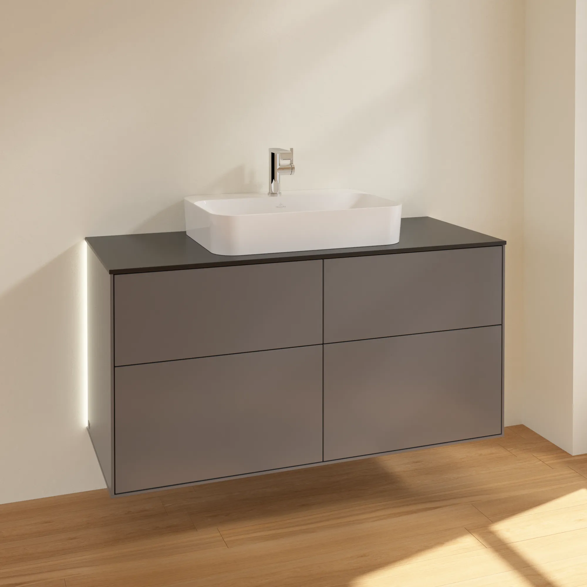 Villeroy & Boch Waschtischunterschrank „Finion“ für Schrankwaschtisch 120 × 60,3 × 50,1 cm 4 Schubladen, für Waschtischposition mittig, inkl. Beleuchtung