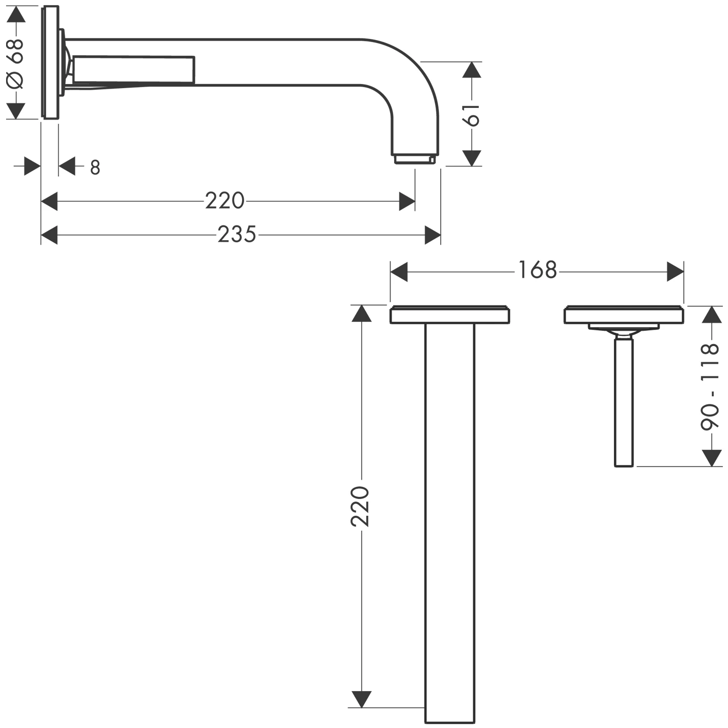 Waschtischmischer UP Axor Citterio F-Set langer Auslauf ohne Platte chrom