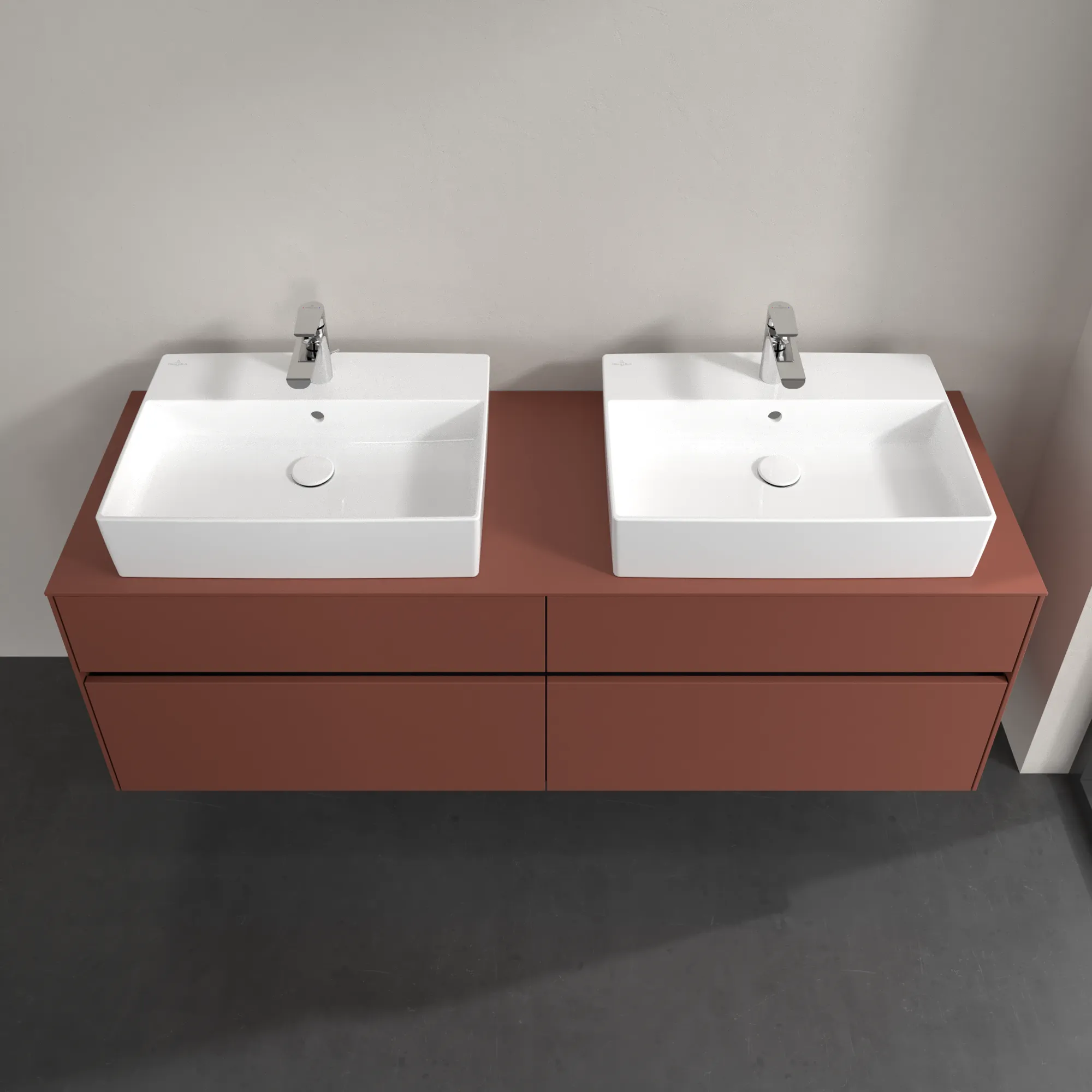 Villeroy & Boch Waschtischunterschrank „Collaro“ 1600 × 548 × 500 mm Wine Red, ohne Beleuchtung, für links und rechts Villeroy & Boch Waschtischunterschrank „Collaro“ 1600 × 548 × 500 mm Wine Red, ohne Beleuchtung, für links und rechts