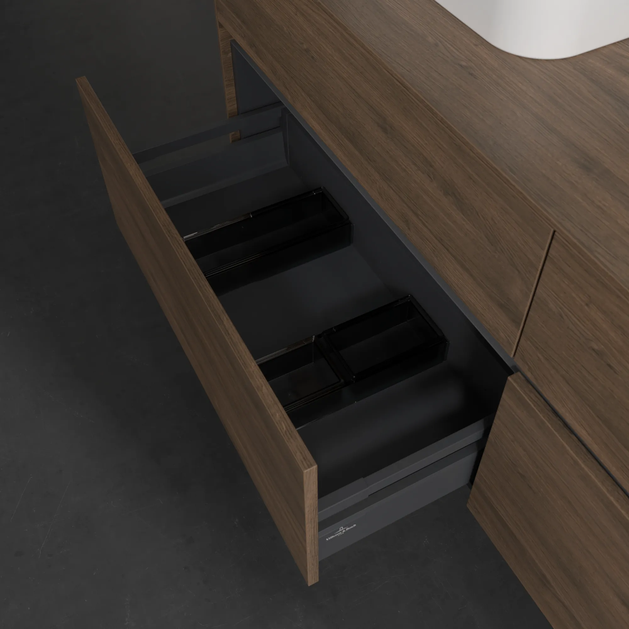 Villeroy & Boch Waschtischunterschrank „Collaro“ 1600 × 548 × 500 mm Arizona Oak, mit Beleuchtung, für links und rechts
