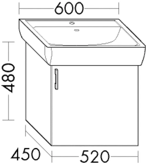Waschtischunterschrank Sys30 von burgbad – 1 Tür, 480 mm hoch, 520 mm breit, 450 mm tief