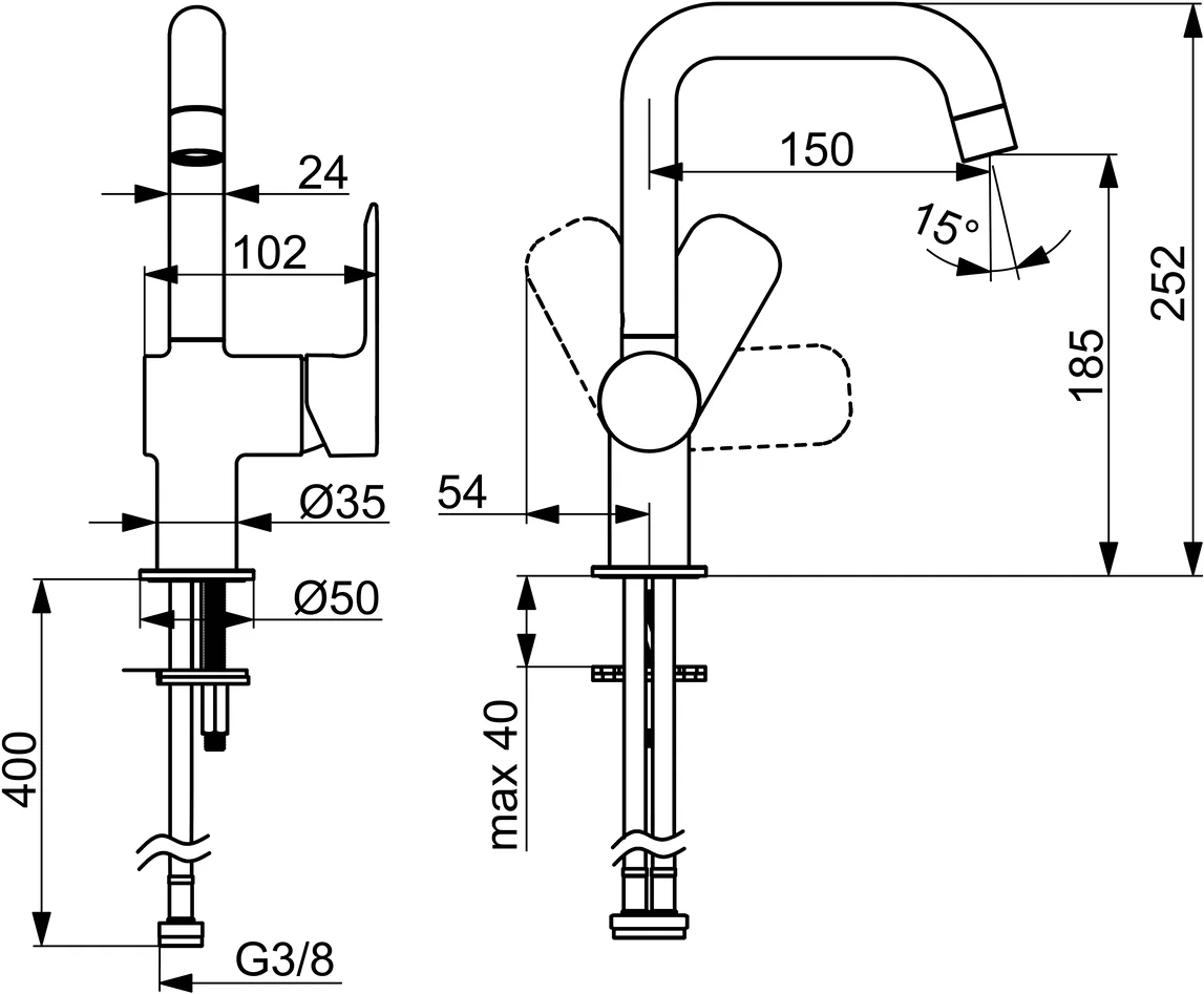 HansaBASIC EHM Waschtischbatterie 5554 Ausladung 150 mm DN15 Chrom