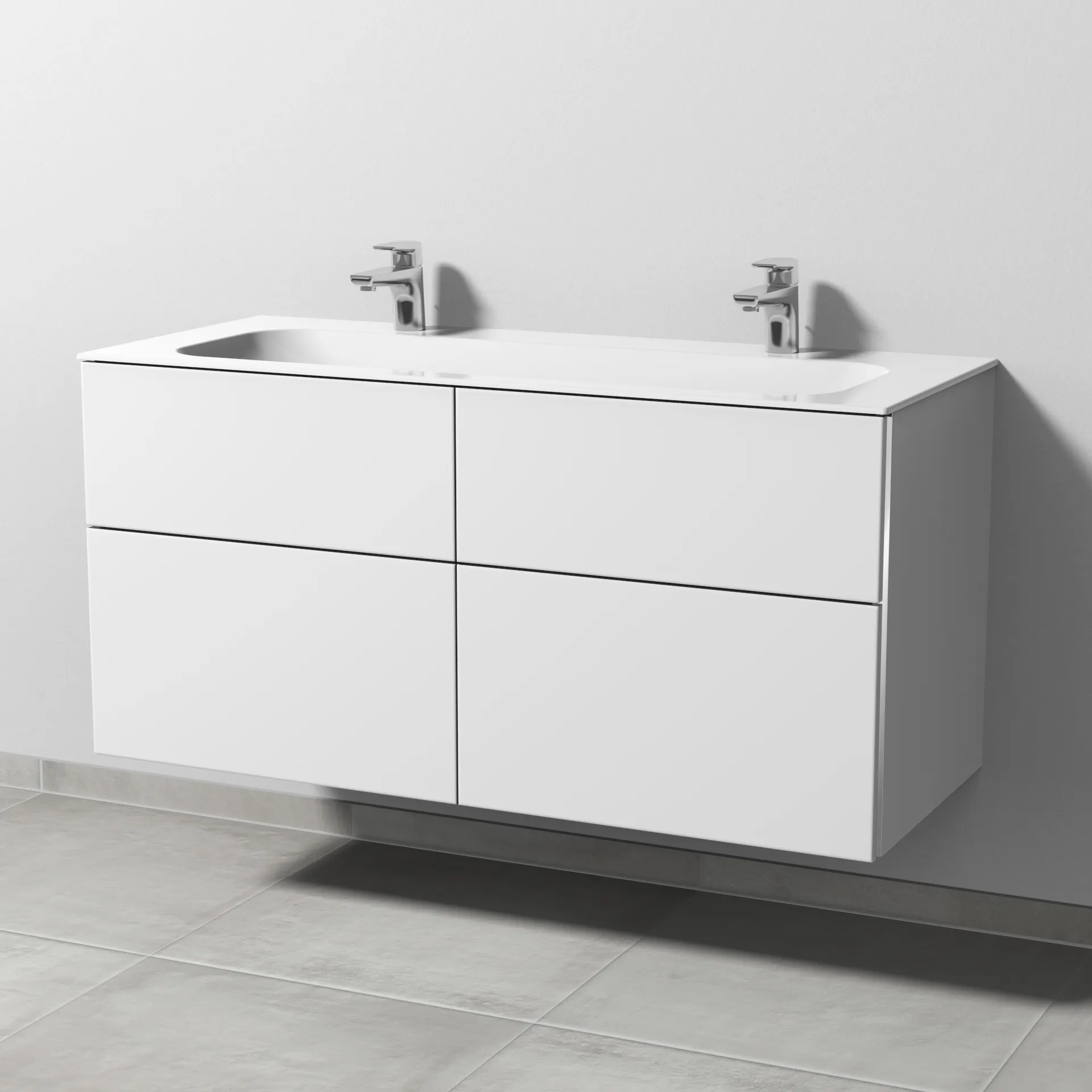 Sanipa Keramik-Waschtisch-Waschtischunterschrank mit Waschtischunterschrank „3way“ 1190 × 582 × 497 mm in Weiß-Soft, mit Hahnlochbohrung, Becken