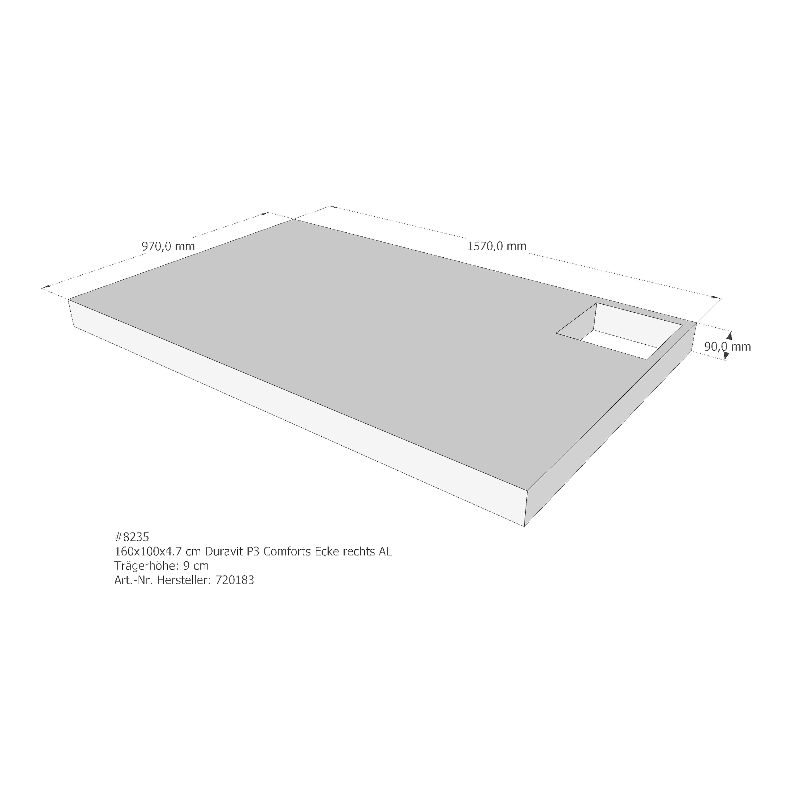 Duschwannenträger für Duravit P3 Comforts 160 × 100 × 4,7 cm