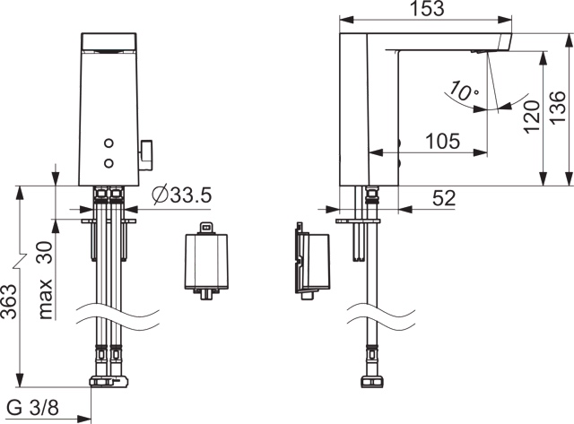 Hansa Waschtischarmatur, elektronisch „Stela“ Ausladung 105 mm in Chrom Hansa Waschtischarmatur, elektronisch „Stela“ Ausladung 105 mm in Chrom
