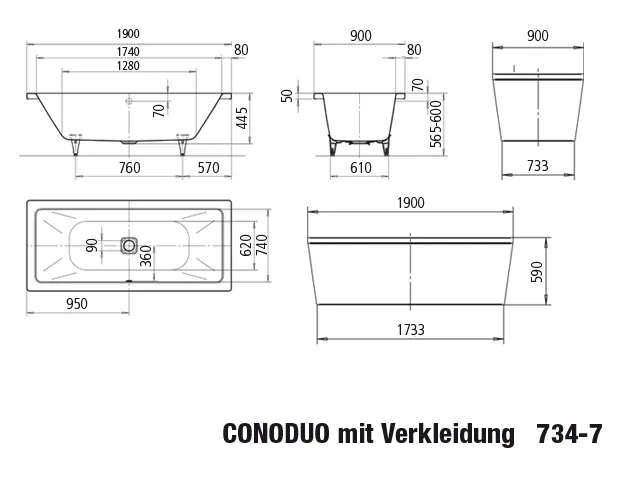 Kaldewei Badewanne „Conoduo“ freistehend rechteck 190 × 90 cm in alpinweiß Kaldewei Badewanne „Conoduo“ freistehend rechteck 190 × 90 cm in alpinweiß
