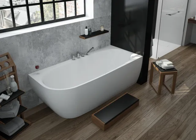 Hoesch iSensi Eck 1700x750 Monolith rechts mit Überlaufschlitz, fester Schürze Hoesch iSensi Eck 1700x750 Monolith rechts mit Überlaufschlitz, fester Schürze