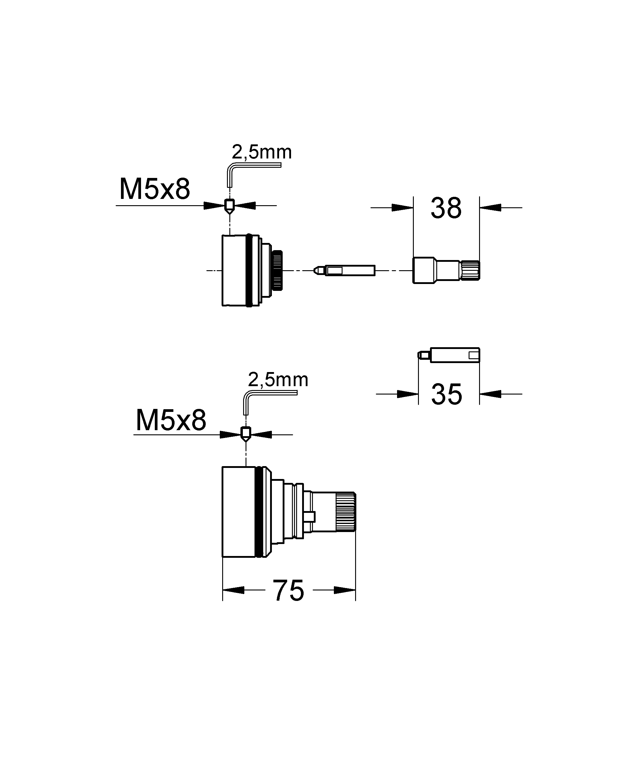 Verlängerungsset 47781, 27,5 mm, für Rapido T, für die Anwendung Wannen- und Brause-Thermostat mit 2-Wege-Umstellung