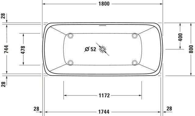 Duravit Badewanne „Qatego“ freistehend rechteck 180 × 80 cm, Mittelablauf