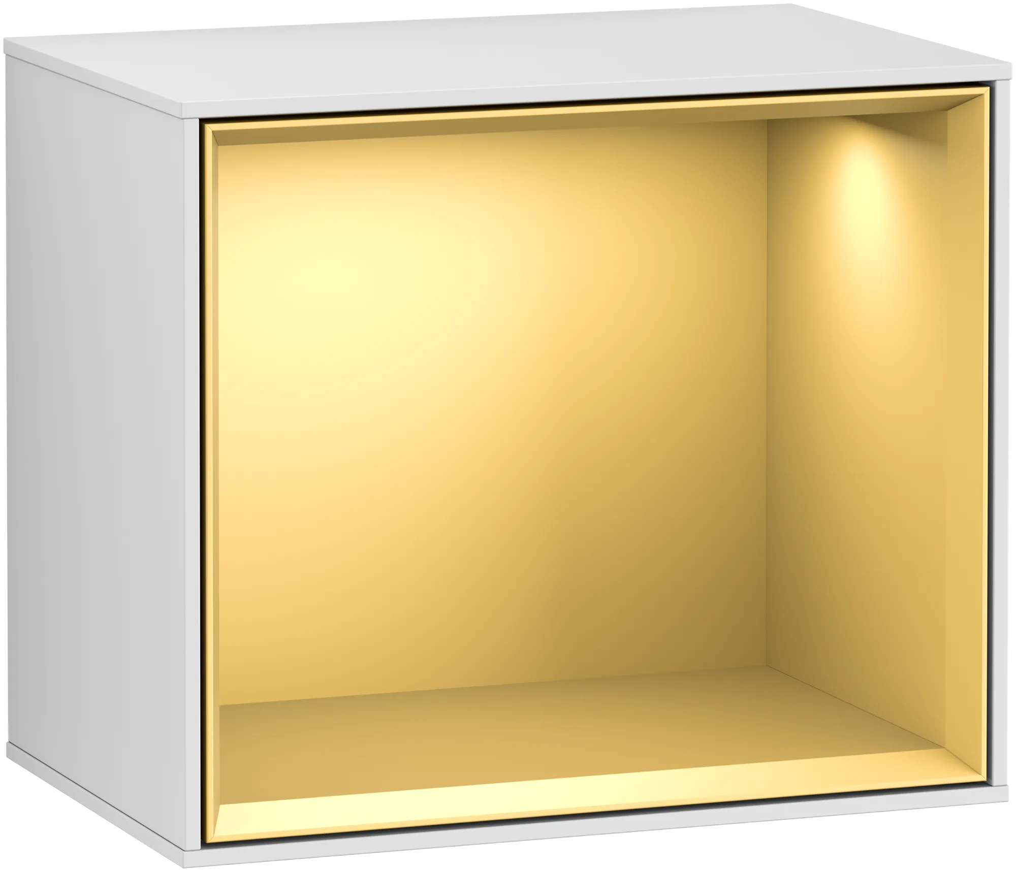 Villeroy & Boch Regalmodul Finion F580HF - 418x356x270 mm, White Matt Lacquer mit Gold-Matt-Lacquer-Regalelement, dimmbare LED-Beleuchtung