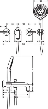 3-L.Wannenarmatur Axor Citterio F-Set Wand chrom Hebelgriff/Handbr.ohne Platte 3-L.Wannenarmatur Axor Citterio F-Set Wand chrom Hebelgriff/Handbr.ohne Platte