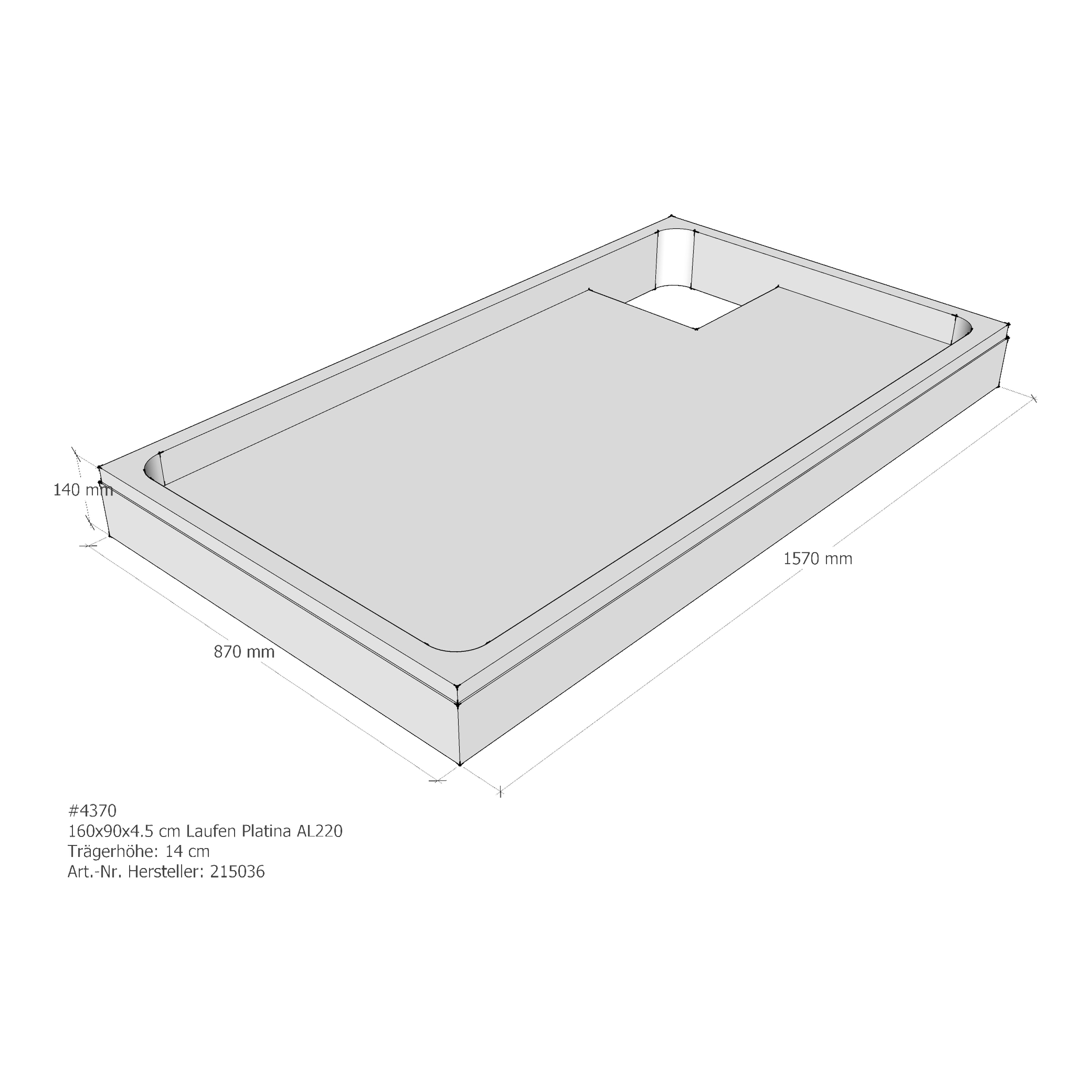 Duschwannenträger für Laufen Platina 160 × 90 × 4,5 cm Duschwannenträger für Laufen Platina 160 × 90 × 4,5 cm