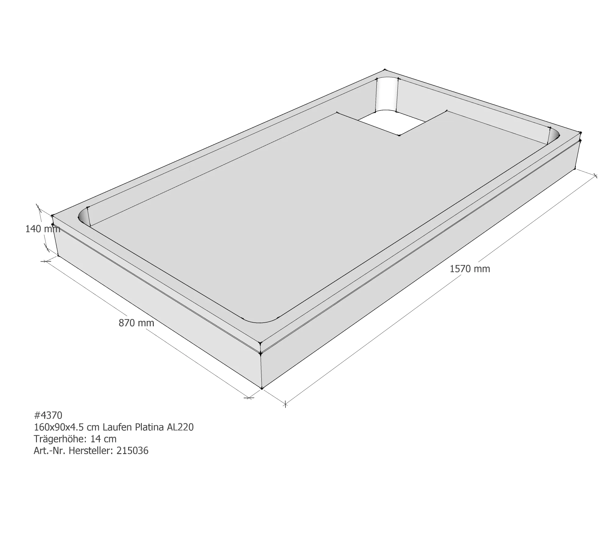 Duschwannenträger für Laufen Platina 160 × 90 × 4,5 cm Duschwannenträger für Laufen Platina 160 × 90 × 4,5 cm
