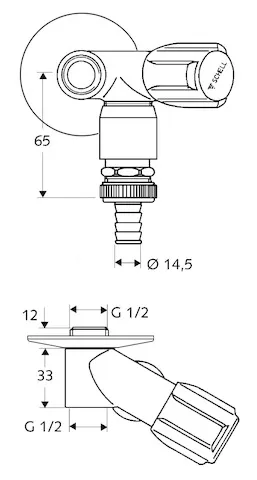 NA-Ventil COMFORT, RFV im Abgang Geräteanschluss, RB im Abgang Geräteanschluss, DN 15 G 1/2 AG, Schlauchverschraubung Ø 14,5 mm (DN 20 G 3/4 AG), DN 15 G 1/2 IG, chrom
