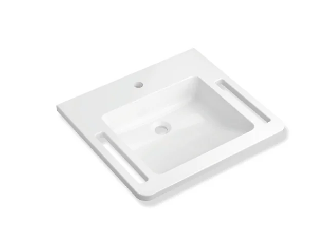 HEWI Waschtisch Basic, signalweiß, Mineralguss, 600 x 550 mm, ohne Überlauf, für Einlocharmatur vorgerichtet HEWI Waschtisch Basic, signalweiß, Mineralguss, 600 x 550 mm, ohne Überlauf, für Einlocharmatur vorgerichtet