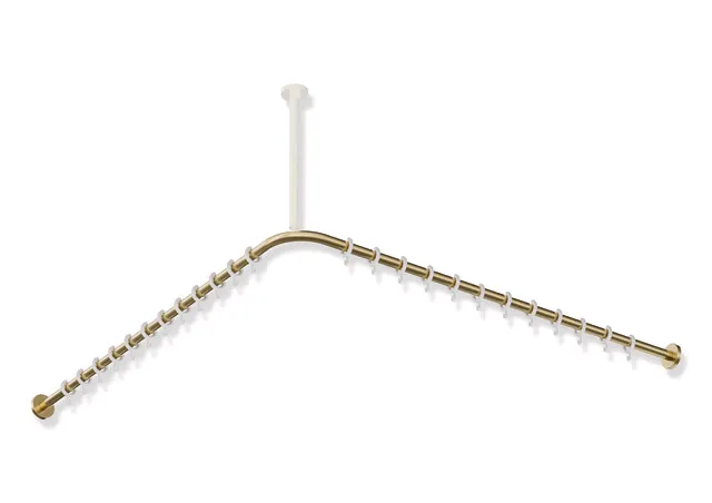 Vorhangstange des Systems 900, Edelstahl, PVD, Achsmaß 1187 x 1187 mm, kürzbar, D: 25 mm, mit 24 Vorhangringen aus POM, in Farbe CK (messing glänzend) Vorhangstange des Systems 900, Edelstahl, PVD, Achsmaß 1187 x 1187 mm, kürzbar, D: 25 mm, mit 24 Vorhangringen aus POM, in Farbe CK (messing glänzend)