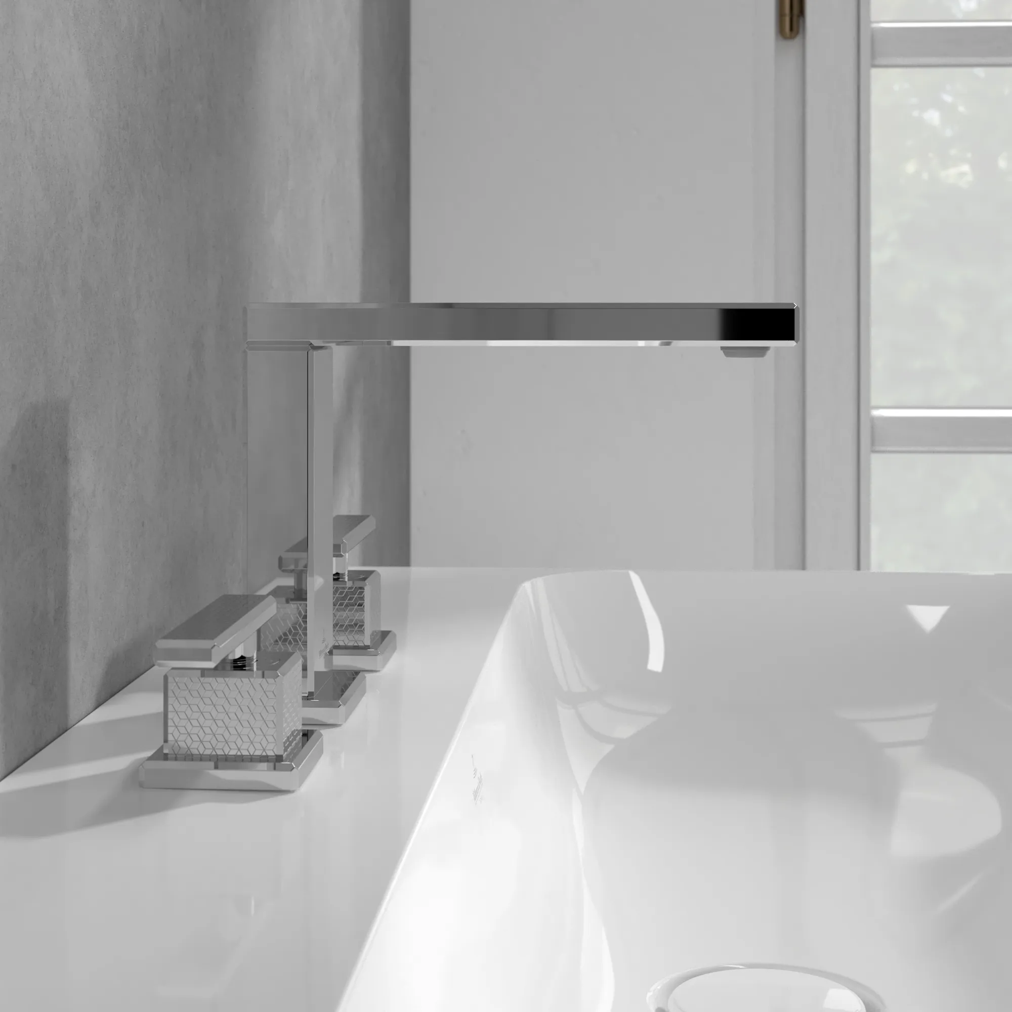 Zweihand-Waschtischarmatur „Mettlach“ 20 cm Ausladung 159 mm in Chrom Zweihand-Waschtischarmatur „Mettlach“ 20 cm Ausladung 159 mm in Chrom