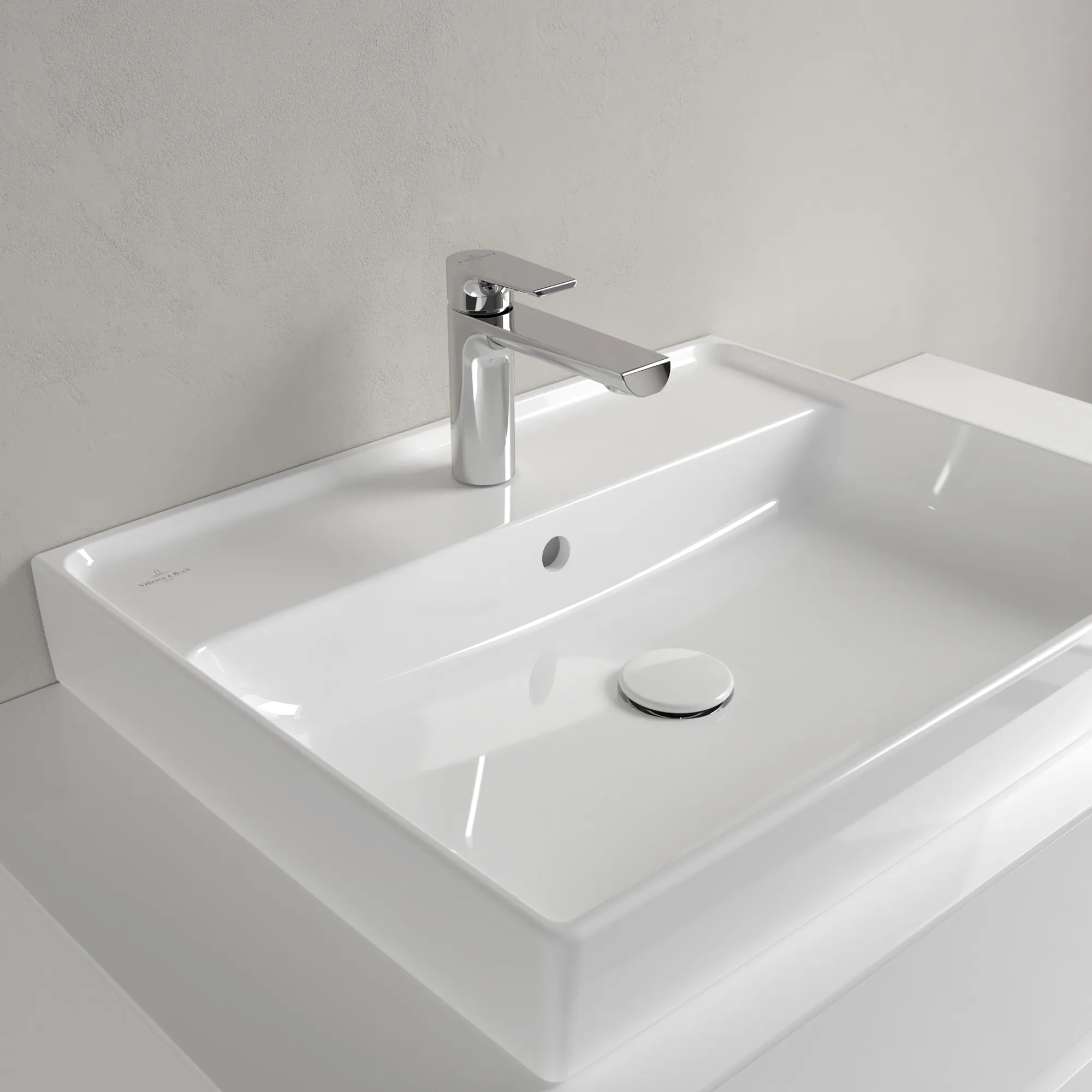 Villeroy & Boch Wandwaschtisch aus TitanCeram geschliffen „Collaro“ 600 × 470 × 160 mm, mit Hahnlochbohrung, Hahnlochposition mittig in Weiß Alpin Villeroy & Boch Wandwaschtisch aus TitanCeram geschliffen „Collaro“ 600 × 470 × 160 mm, mit Hahnlochbohrung, Hahnlochposition mittig in Weiß Alpin