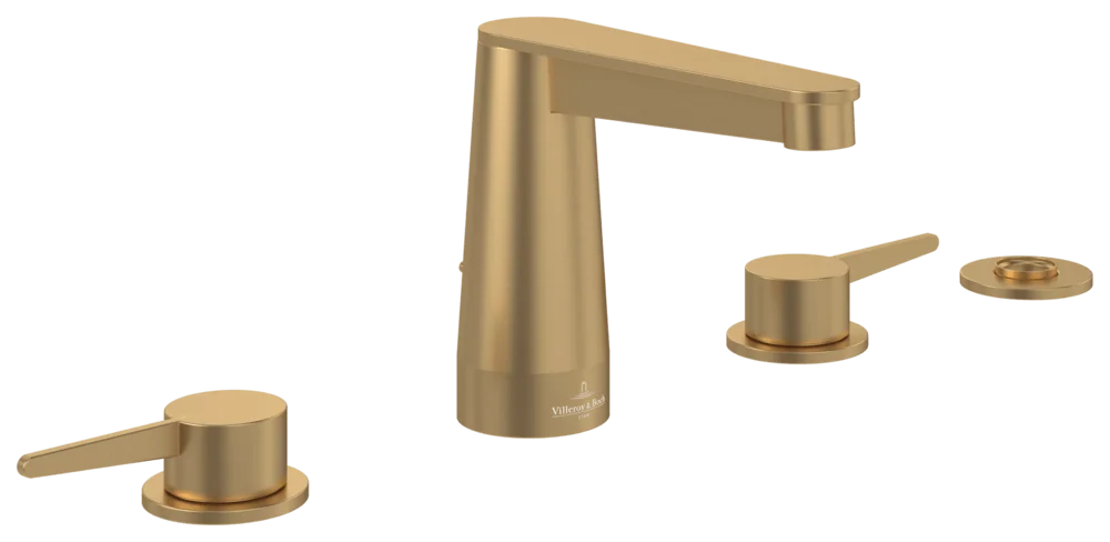 Villeroy & Boch Conum Vierloch-Badewannenrandarmatur, Brushed Gold, 455x165x124 mm, Höhe 124 mm, inkl. Schlauch und Handbrause