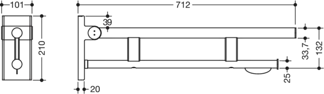 Mobiler Stützklappgriff Duo, Design A des Systems 900, Edelstahl, PVD, Ausladung 700 mm, mit WC-Papierhalter, in Farbe CK (messing glänzend) Mobiler Stützklappgriff Duo, Design A des Systems 900, Edelstahl, PVD, Ausladung 700 mm, mit WC-Papierhalter, in Farbe CK (messing glänzend)