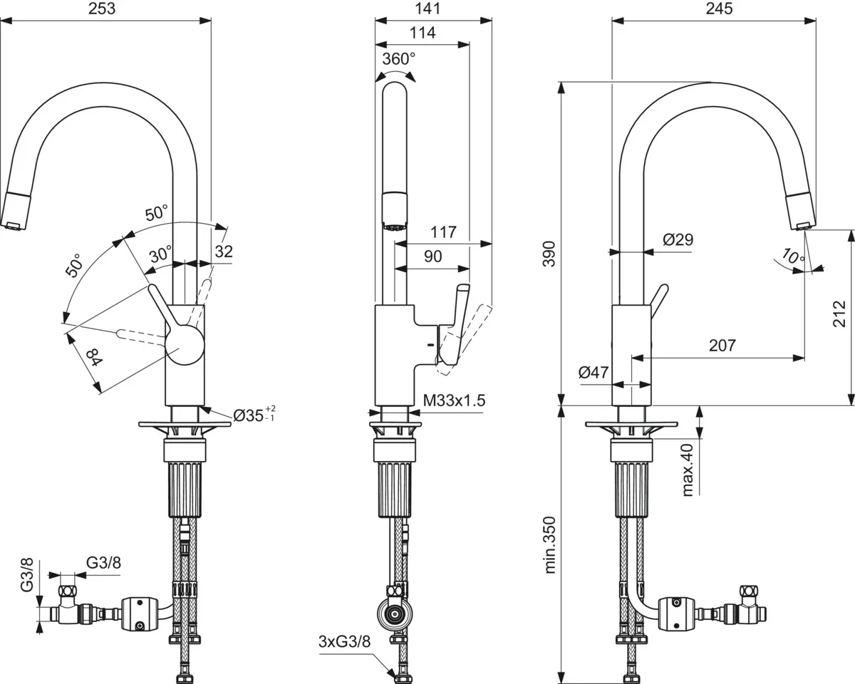 Ideal Standard Einhand-Küchenarmatur „Ceralife“ Ausladung 207 mm Ideal Standard Einhand-Küchenarmatur „Ceralife“ Ausladung 207 mm