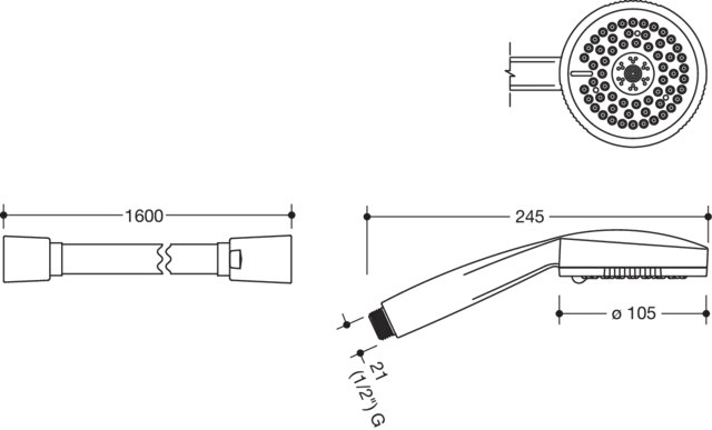HEWI Set Handbrause und Brauseschlauch, 3-Strahl, Chrom HEWI Set Handbrause und Brauseschlauch, 3-Strahl, Chrom