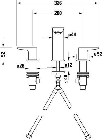 Wa 3-Loch Wa Ablfgar. Au 129 Bz Ge 326x131x176 Ans.m. Sc 3/8 " Strhlfo. ECz