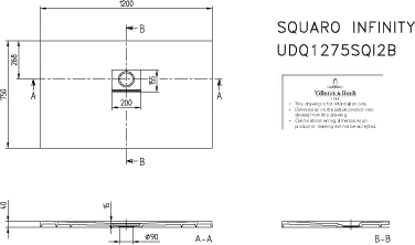 Villeroy & Boch rechteck Duschwanne „Squaro Infinity“ lange Seite geschnitten an der Wand 120 × 75 cm