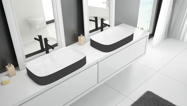 Hoesch LaSenia Aufsatz-Waschbecken Solique, BiColor Weiß-Schwarz, 700x400mm