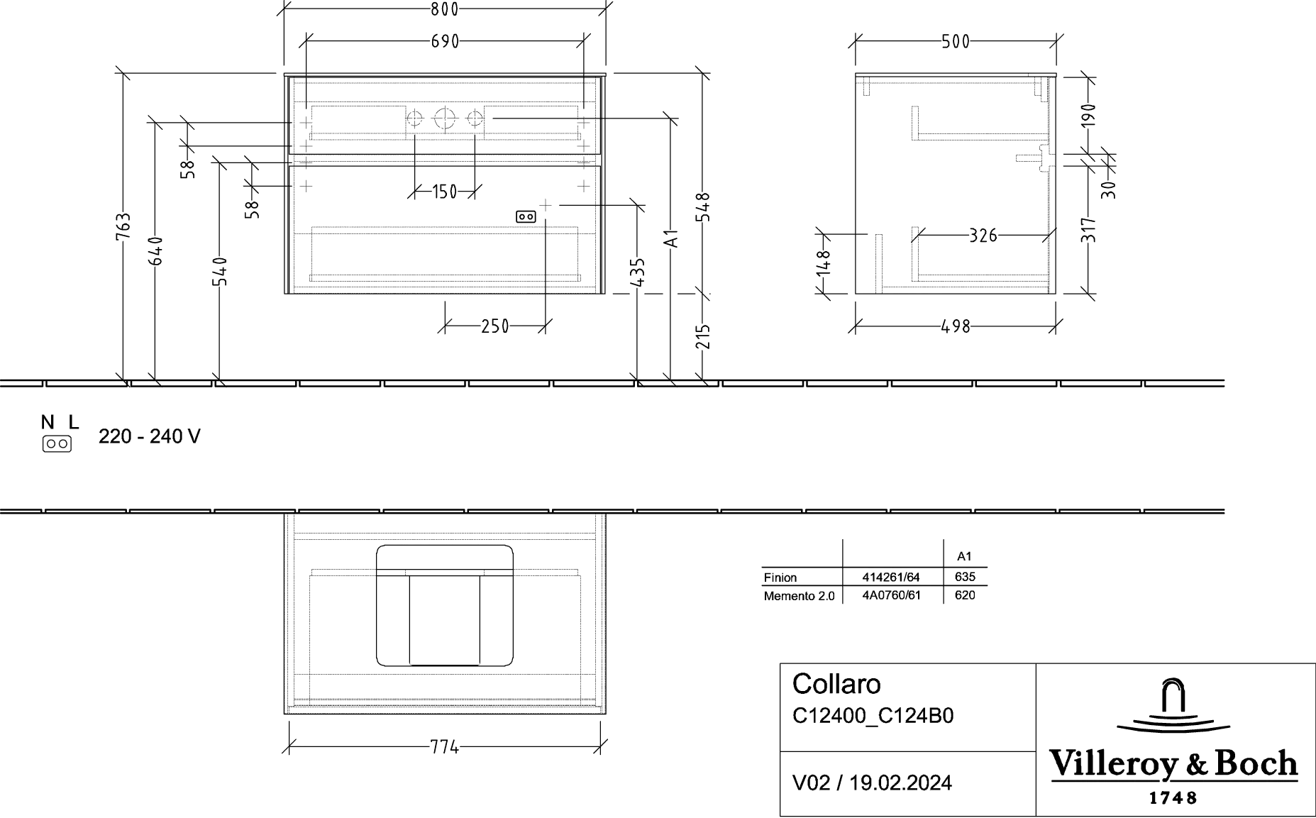 Villeroy & Boch Waschbeckenunterschrank Collaro C124B0, Eckig Black Oak, 800x548x500mm, mit Beleuchtung und SoftClosing Villeroy & Boch Waschbeckenunterschrank Collaro C124B0, Eckig Black Oak, 800x548x500mm, mit Beleuchtung und SoftClosing