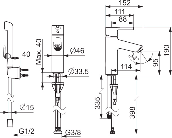 EHM Waschtischbatterie VANTIS XL 5268 Ausladung 114 mm Chrom