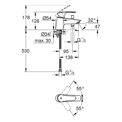 Wannenarmatur „Eurosmart“ Ausladung 138 mm Wannenarmatur „Eurosmart“ Ausladung 138 mm