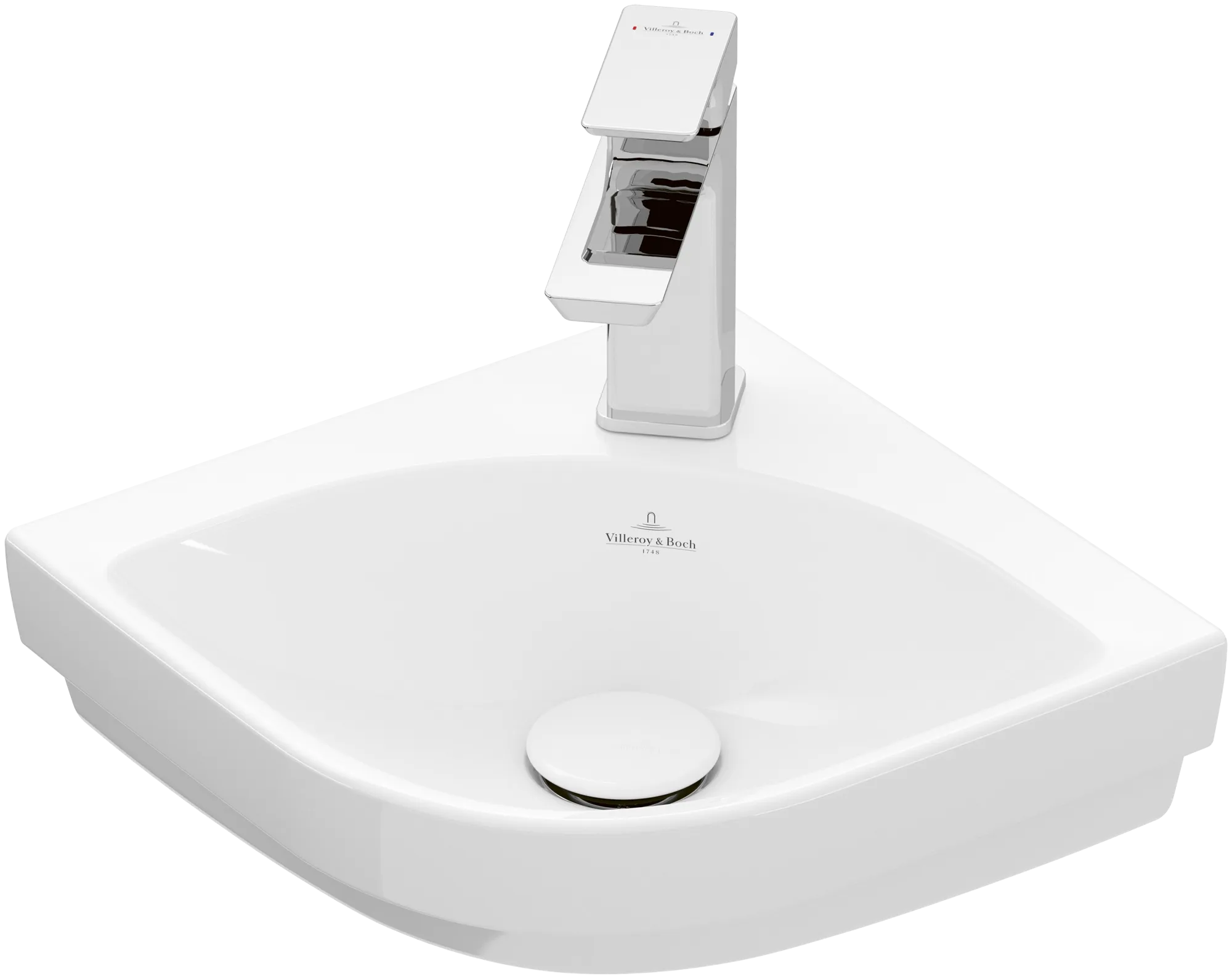 Villeroy & Boch Eck-Handwaschbecken „Subway 3.0“ 320 × 320 × 145 mm, mit Hahnlochbohrung, Hahnlochposition mittig in Weiß Alpin Villeroy & Boch Eck-Handwaschbecken „Subway 3.0“ 320 × 320 × 145 mm, mit Hahnlochbohrung, Hahnlochposition mittig in Weiß Alpin
