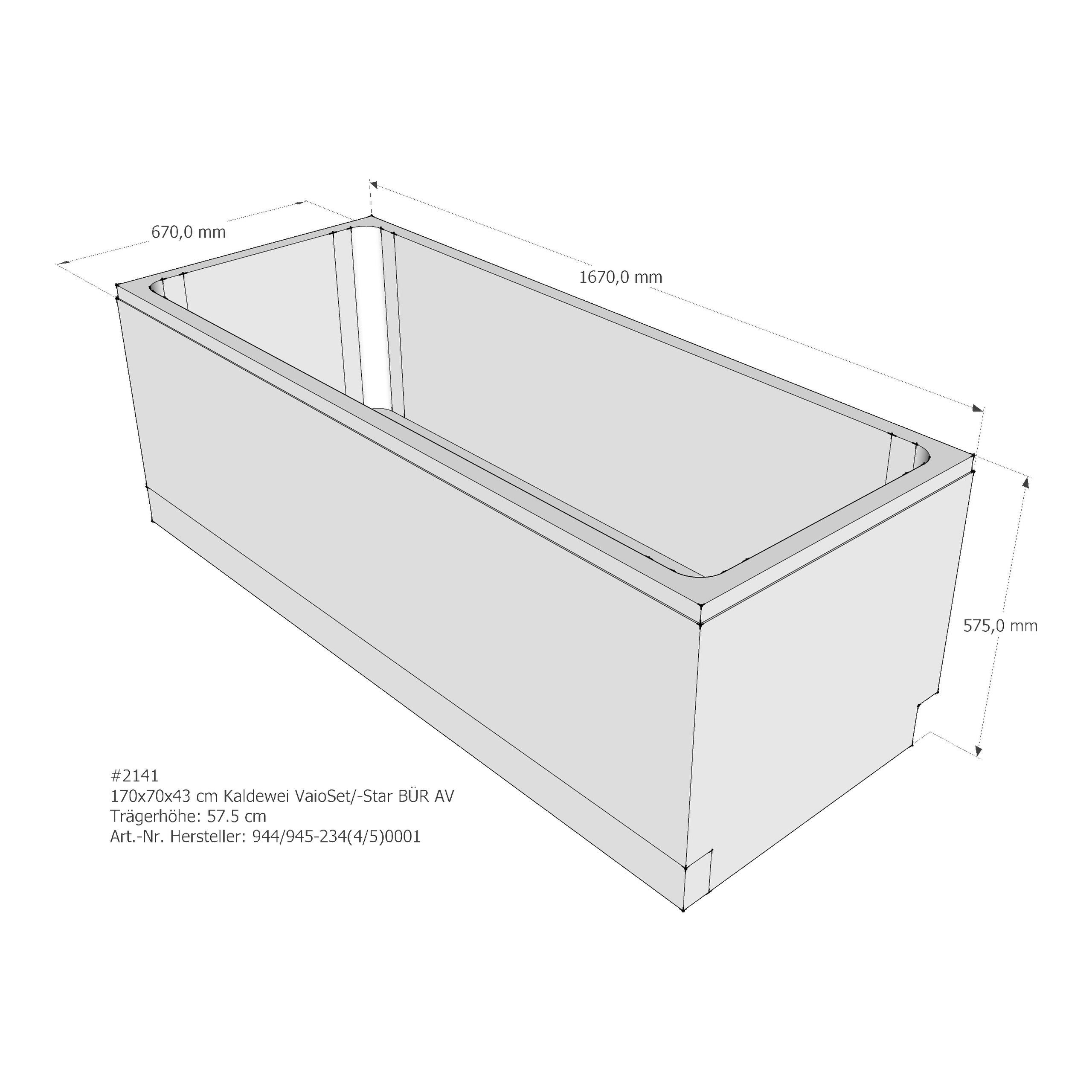 Badewannenträger für Kaldewei Vaio Set /-Star 170 × 70 × 43 cm