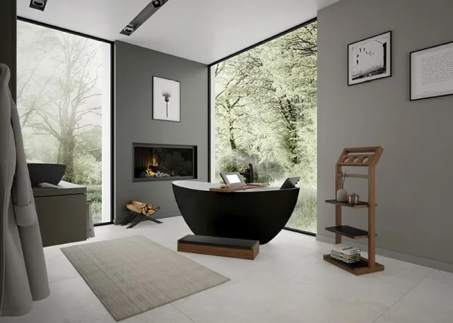 Hoesch Badewanne „Namur“ freistehend oval 180 × 90 cm in Weiß-Schwarz