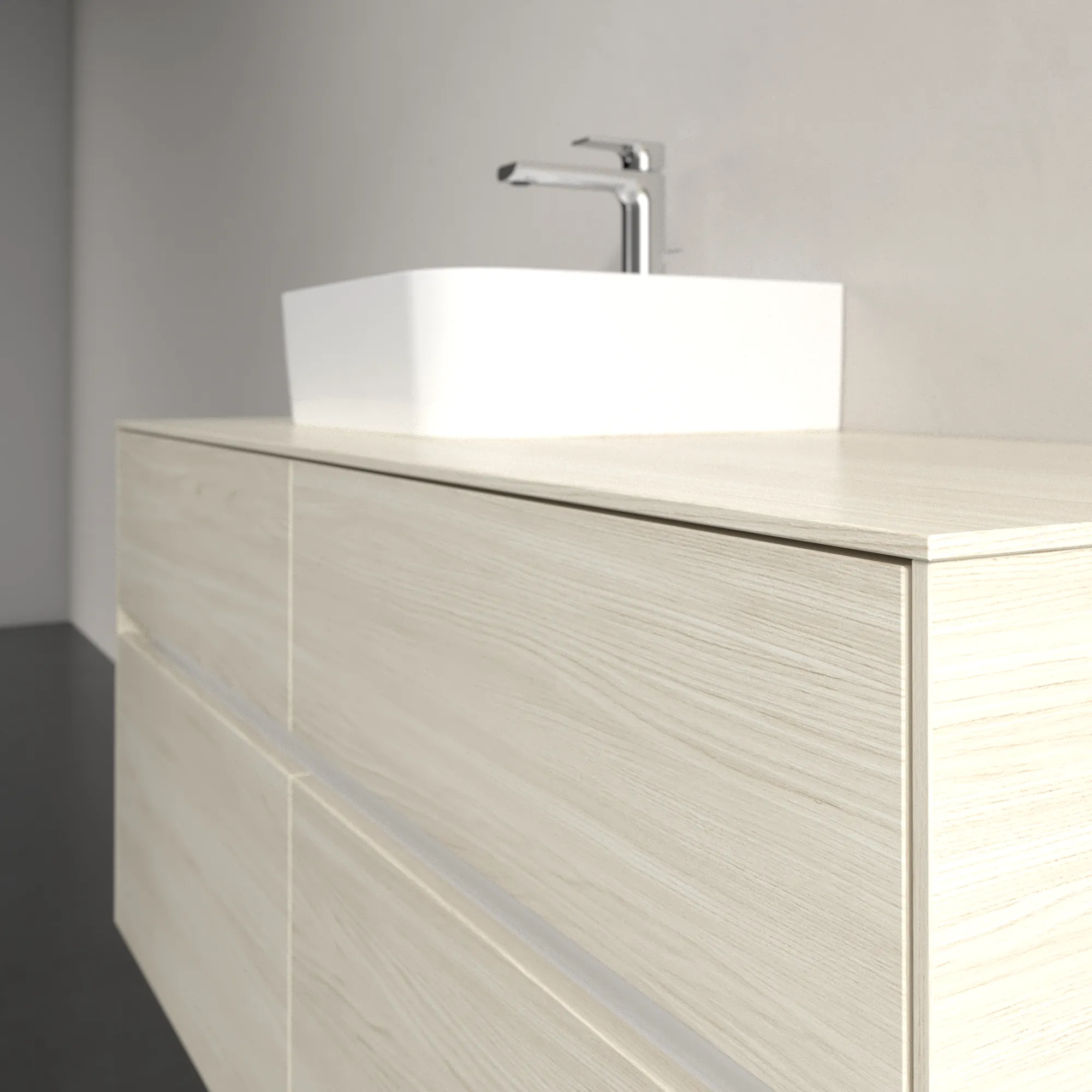 Villeroy & Boch Waschtischunterschrank „Collaro“ 1200 × 548 × 500 mm White Oak, mit Beleuchtung, für Becken links Villeroy & Boch Waschtischunterschrank „Collaro“ 1200 × 548 × 500 mm White Oak, mit Beleuchtung, für Becken links