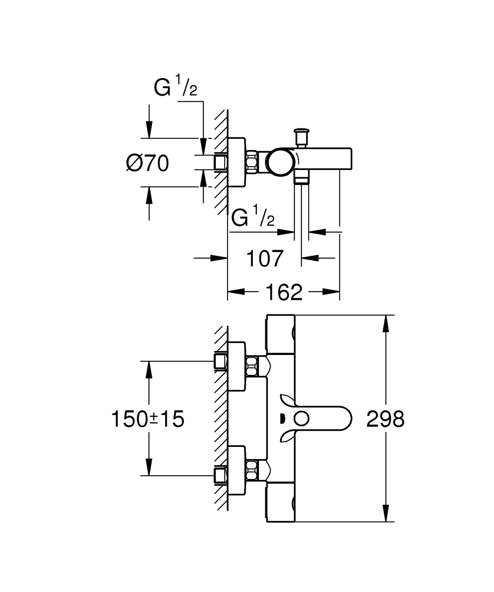 Grohe Grohtherm 800 Cosmopolitan Thermostat-Wannenbatterie ½ Wandmontage chrom Grohe Grohtherm 800 Cosmopolitan Thermostat-Wannenbatterie ½ Wandmontage chrom