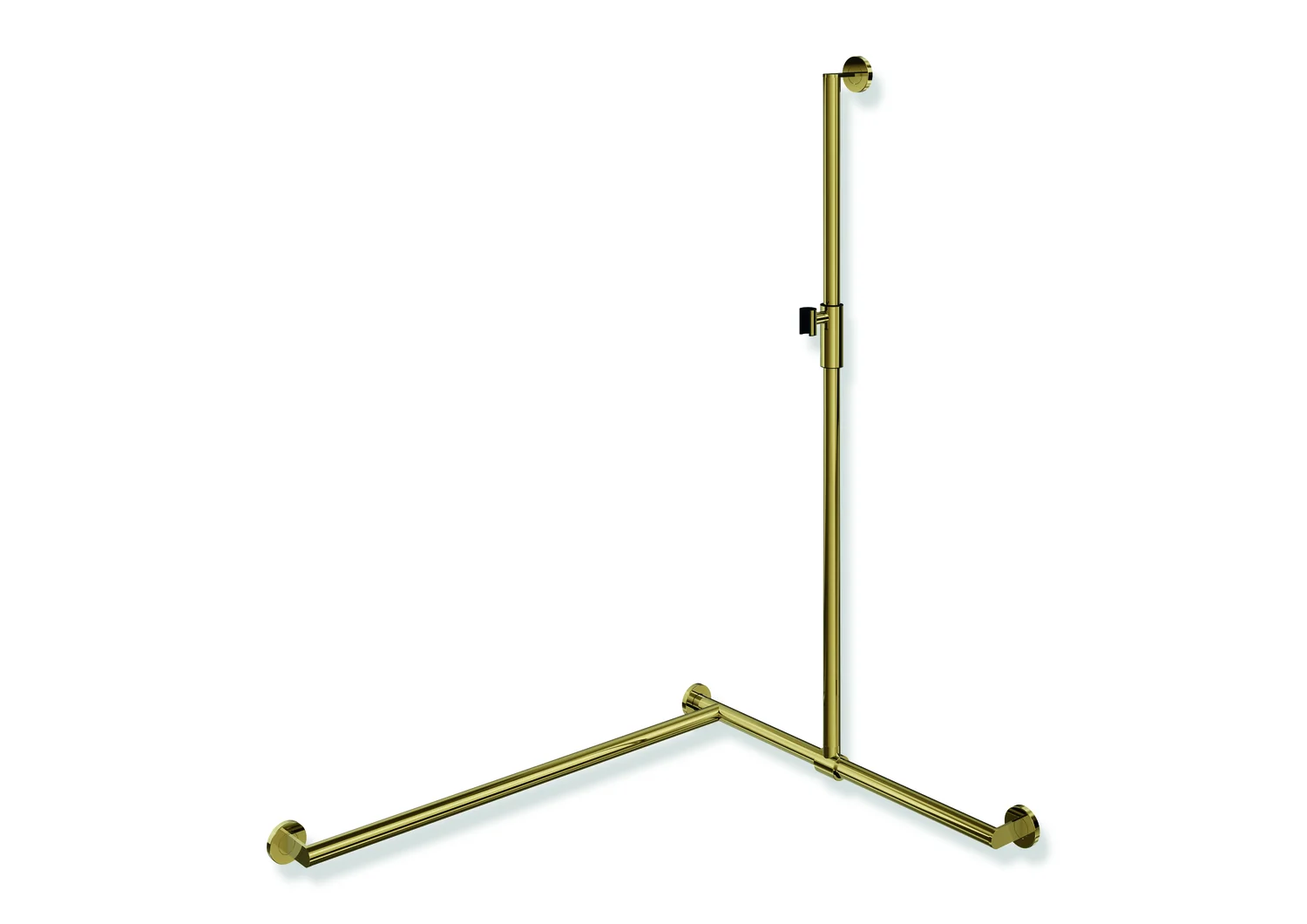 HEWI Duschhandlauf System 900, links, PVD-Beschichtung Gold glänzend, 32 mm Durchmesser, 1250 mm senkrecht, 765/965 mm waagerecht
