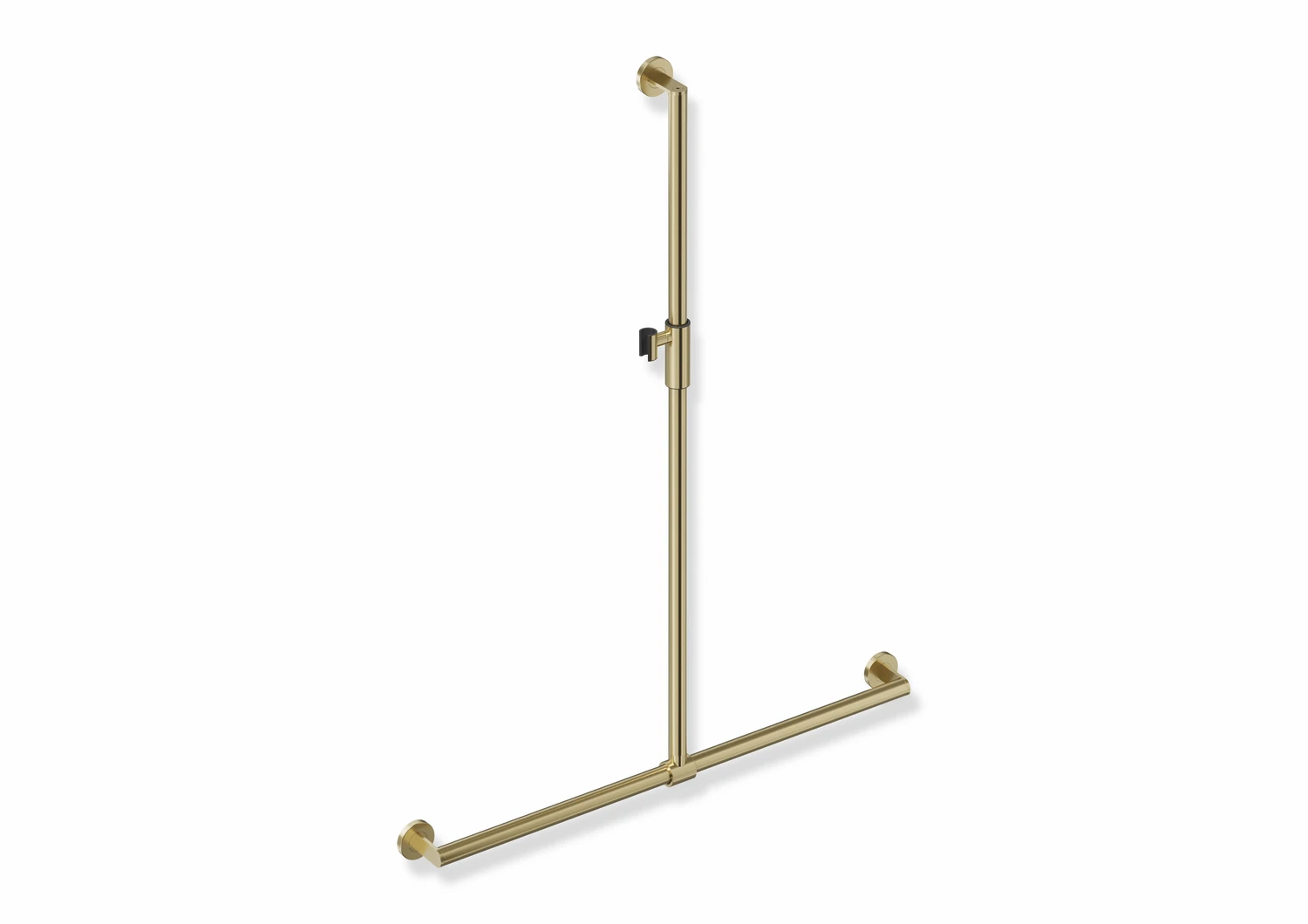 Duschhandlauf mit verschiebbarer Brausehalterstange, Edelstahl, PVD, mit magnetischem Brausehalter, senkrechte Länge 1250 mm, waagerechte Länge 965 mm, D: 32 mm, in Farbe CK (messing glänzend)