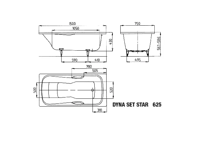 Kaldewei Badewanne „Dyna Set“ Star rechteck 150 × 75 cm, mit Grifflochbohrungen in alpinweiß